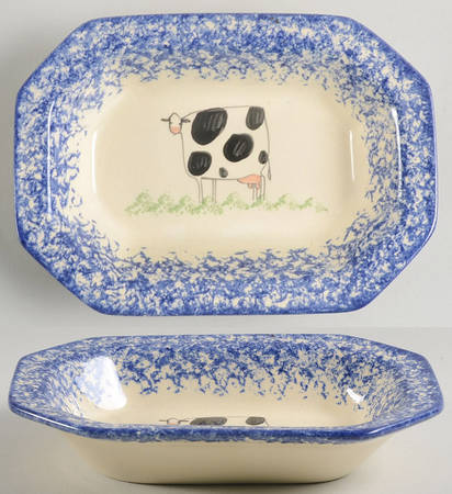 Molly's Cows Blue 7" Oval Vegetable Bowl