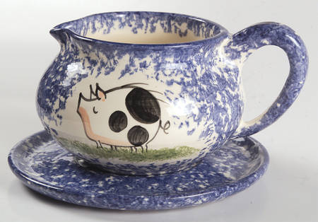 Molly's Cows Blue Round Gravy Boat & Underplate