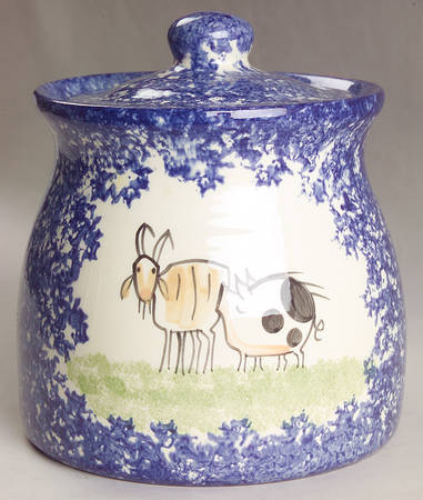 Molly's Cows Blue Medium Canister & Lid