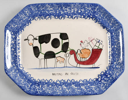 Molly's Cows Blue 14" Octagonal Serving Platter by Molly Dallas