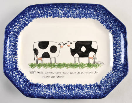 Molly's Cows Blue 14" Octagonal Serving Platter