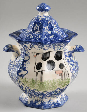 Molly's Cows Blue Sugar Bowl & Lid