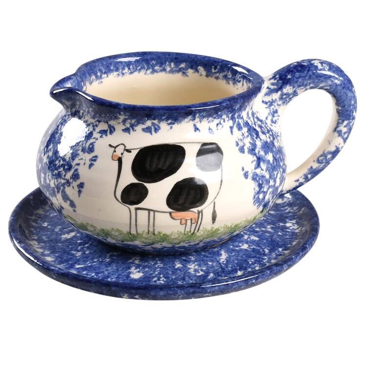 Molly's Cows Blue Round Gravy Boat & Underplate