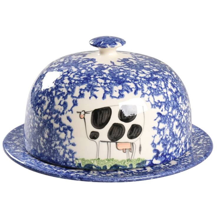 Molly's Cows Blue Round Cheese Dish & Lid