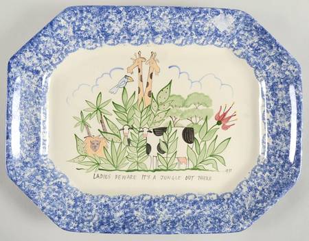 Molly's Cows Blue 14" Octagonal Serving Platter