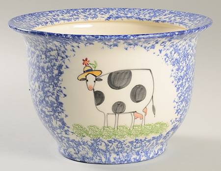 Molly's Cows Blue Bean Pot No Lid