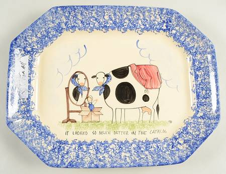 Molly's Cows Blue 14" Octagonal Serving Platter