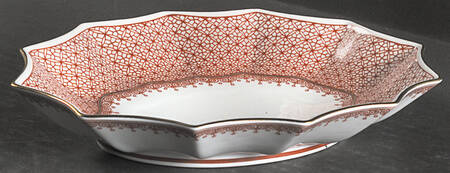 Red Lace Small Oval Fluted Dish