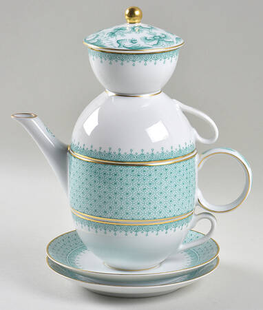 Green Lace Tea for Two (Teapot, 2 Cup/Saucer, Tea Bag Holder)