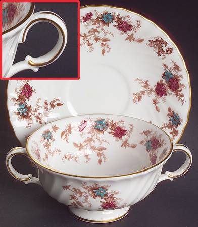 Ancestral (Wreath Backstamp) Footed Cream Soup Bowl & Saucer Set
