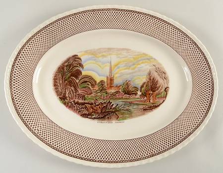 Shakespeare Land Brown Multicolor 16" Oval Serving Platter
