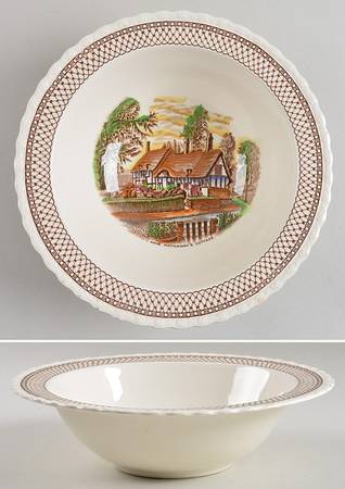 Shakespeare Land Brown Multicolor 9" Round Vegetable Bowl