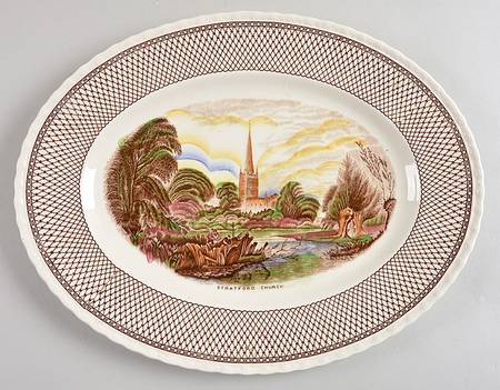 Shakespeare Land Brown Multicolor 14" Oval Serving Platter