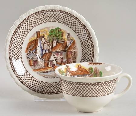 Shakespeare Land Brown Multicolor Flat Cup & Saucer Set