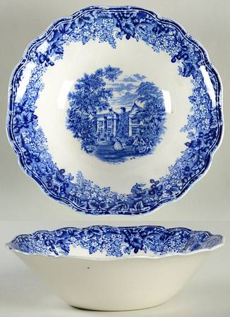 Romantic England Blue (Shield Backstamp) Coupe Cereal Bowl