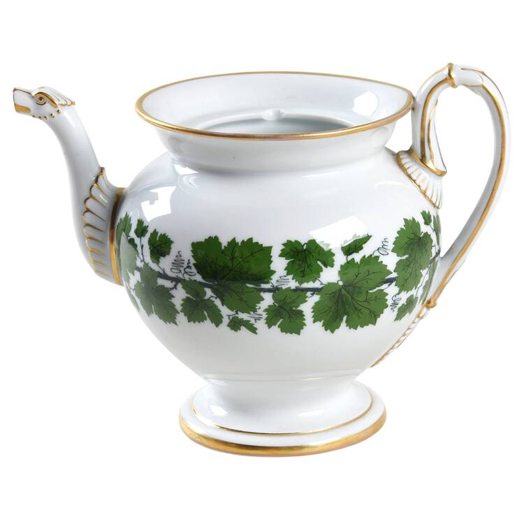Full Green Vine (Smooth, Gold Trim) Mini Teapot No Lid