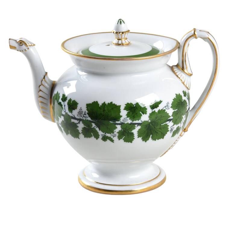 Full Green Vine (Smooth, Gold Trim) Mini Teapot & Lid