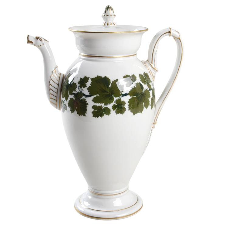 Full Green Vine (Smooth, Gold Trim) Coffee Pot & Lid