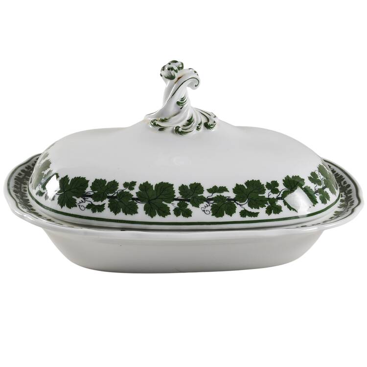 Full Green Vine (Scalloped, No Trim) Oval Covered Vegetable by Meissen (Germany)