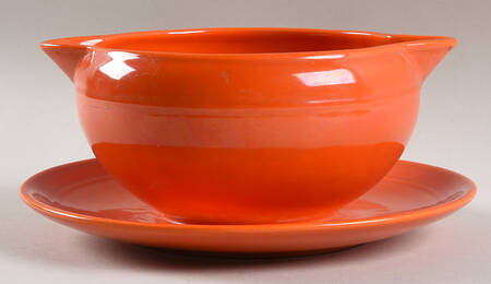 Early California Orange Gravy Boat with Attached Underplate
