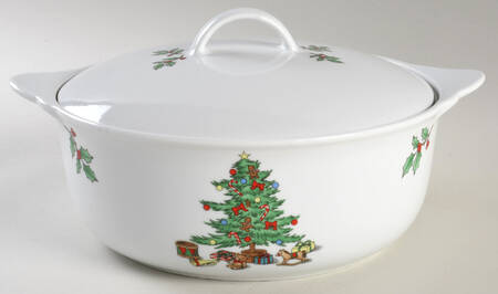 Home For The Holidays (No Gold Band) Round Covered Vegetable
