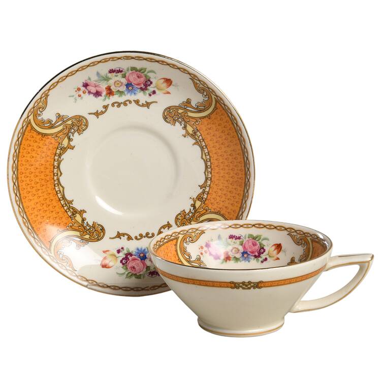 The Bouquet Orange Flat Cup & Saucer Set