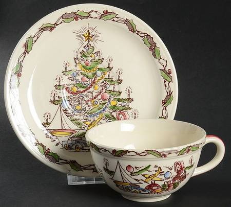 Christmas Tree Flat Cup & Saucer Set