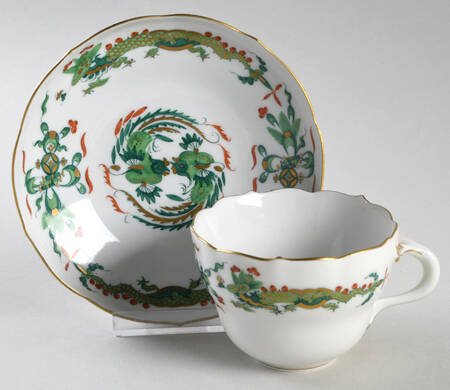 Dragon Green (Red Dot Accent) Footed Cup & Saucer Set