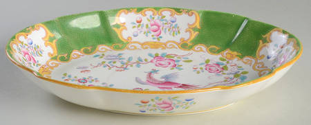 Cockatrice Green (Scalloped, Brown Trim) 10" Oval Vegetable Bowl
