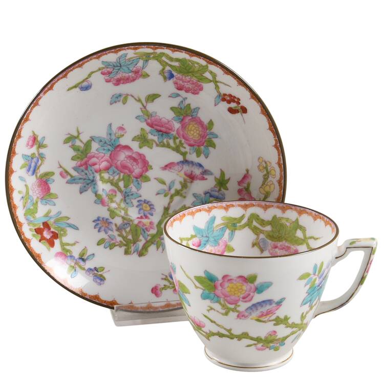 Cuckoo (Smooth, White, Globe Bks) Footed Cup & Saucer Set