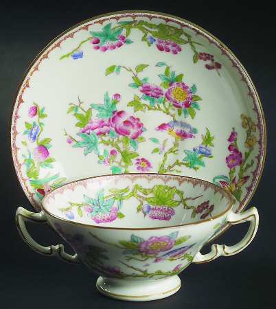 Cuckoo (Smooth, White, Globe Bks) Footed Bouillon Cup & Saucer