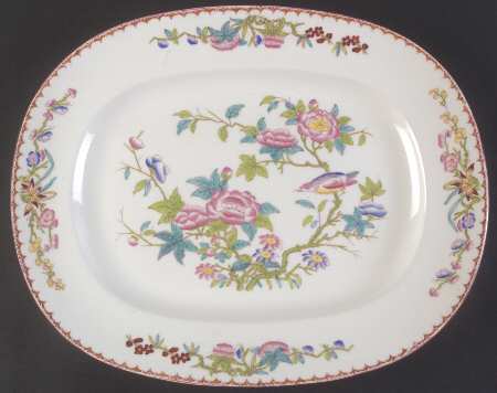 Cuckoo (Smooth, White, Globe Bks) 14" Oval Serving Platter by Minton