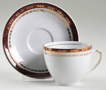 Kingsdale Maroon (White) Flat Cup & Saucer Set