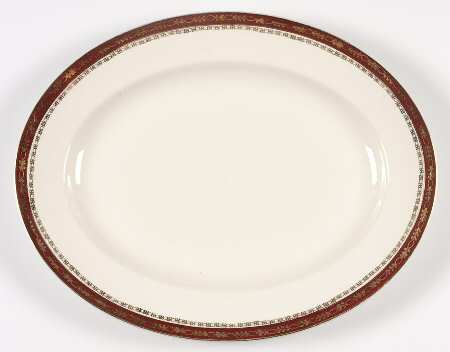 Kingsdale Maroon (White) 14" Oval Serving Platter