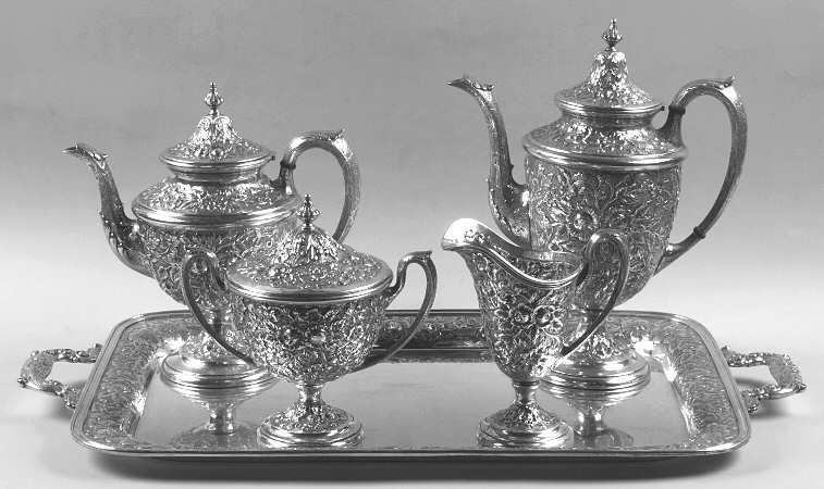 Southern Rose-Chased (Sterling, Hollowware) 5 Piece Tea Set (SCP, STP, SCR, SSU, WTL)