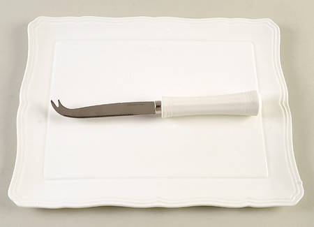 Antique White (Not Bone) Cheese Plate & Knife Set