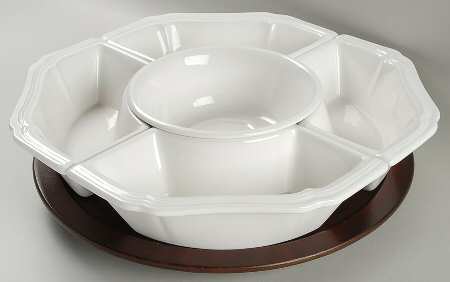 Antique White (Not Bone) Lazy Susan-6 Pc(4 Sides, Center & Wood Base)