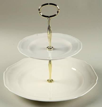 Antique White (Not Bone) 6 5/8"-10"  2 Tiered Serving Tray (Dp, Sp) HC