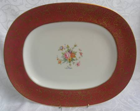 Brocade Burgundy 15" Oval Serving Platter