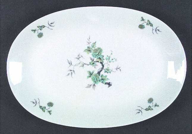 Green Ming (Platinum Trim) 13" Oval Serving Platter