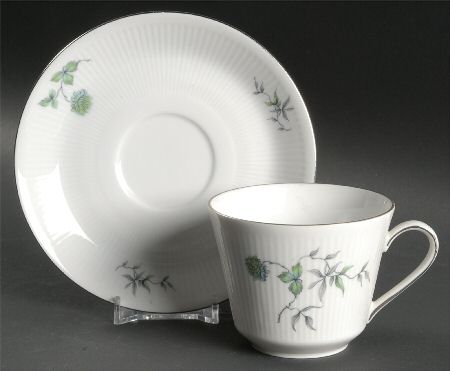 Green Ming (Platinum Trim) Flat Cup & Saucer Set