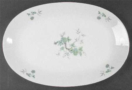 Green Ming (Platinum Trim) 14" Oval Serving Platter