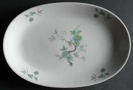 Green Ming (Platinum Trim) 12" Oval Serving Platter