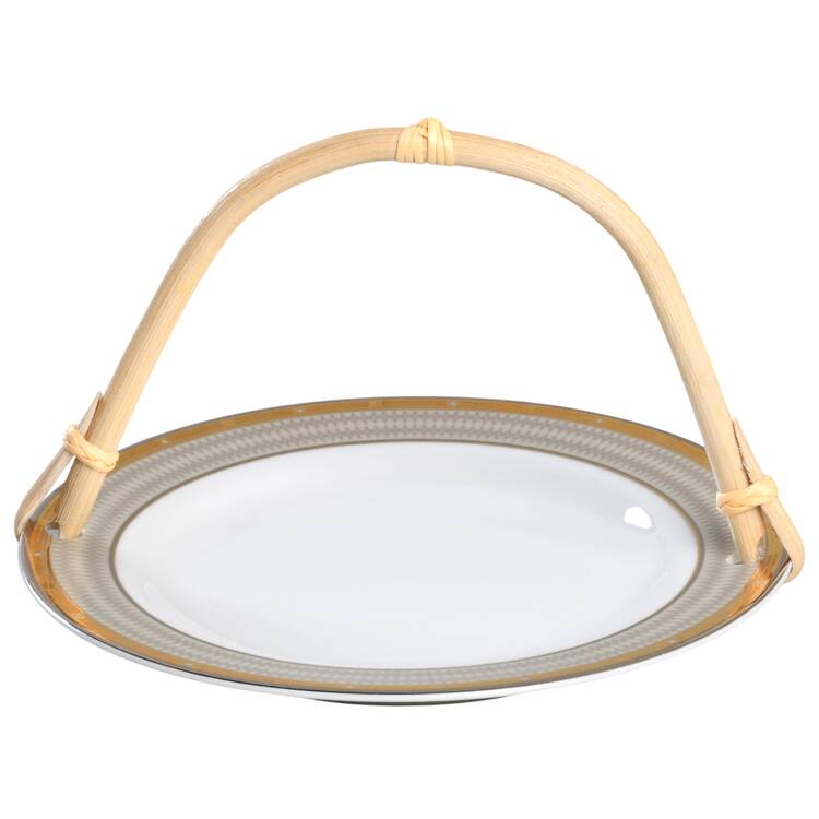 Cambridge 5 3/8"-5 5/8" Bamboo Handled Serving Plate  HC