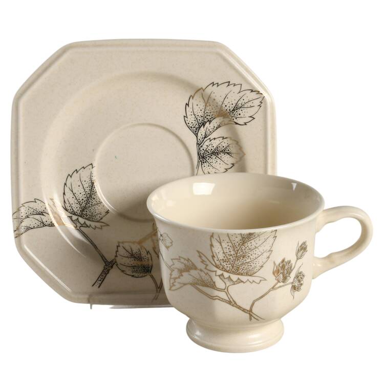Gold Brocade Footed Cup & Saucer Set