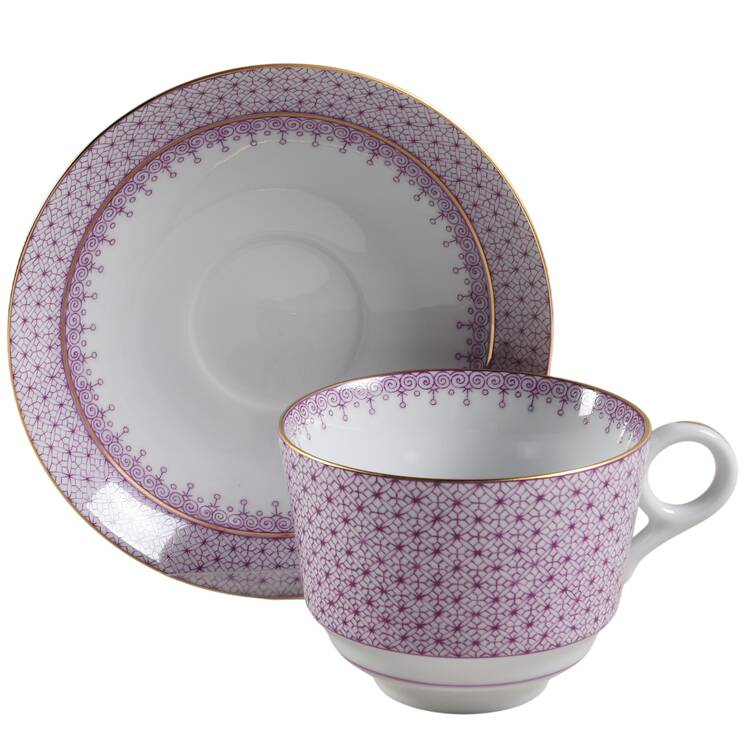 Plum Lace Footed Cup & Saucer Set