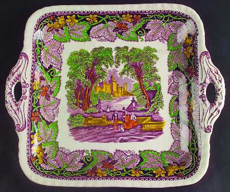 Vista Burgundy Yellow Multicolor Handled Cake Plate