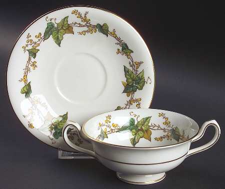 Lothian (Globe Backstamp) Footed Cream Soup Bowl & Saucer Set