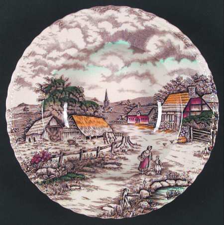 Rural Scene Multicolor Rim Soup Bowl