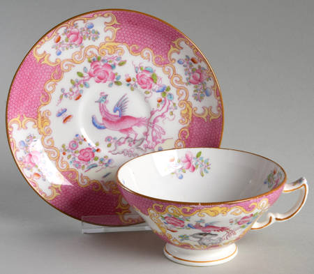 Cockatrice Pink (Smooth, Globe Backstamp) Footed Cup & Saucer Set